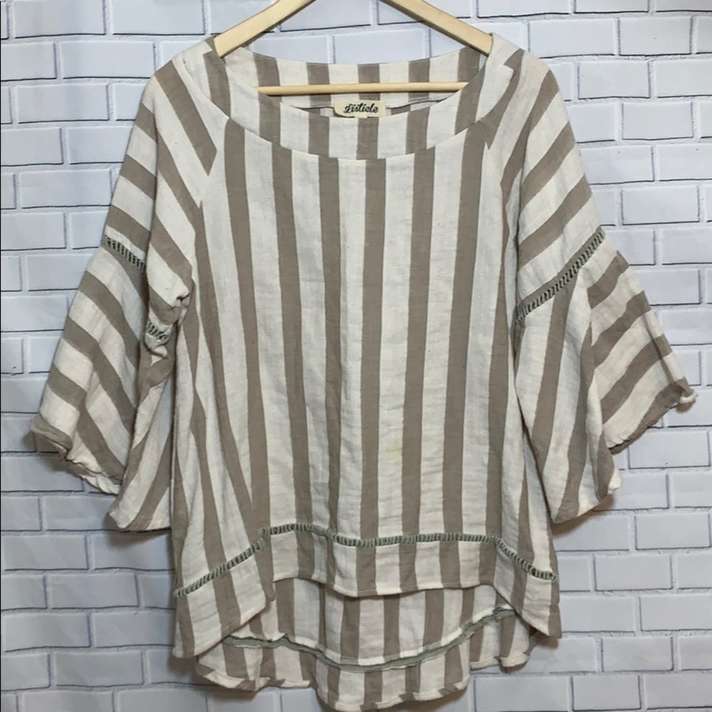 Listicle Tan/Cream Stripe High-Low Cotton Top *1006.9